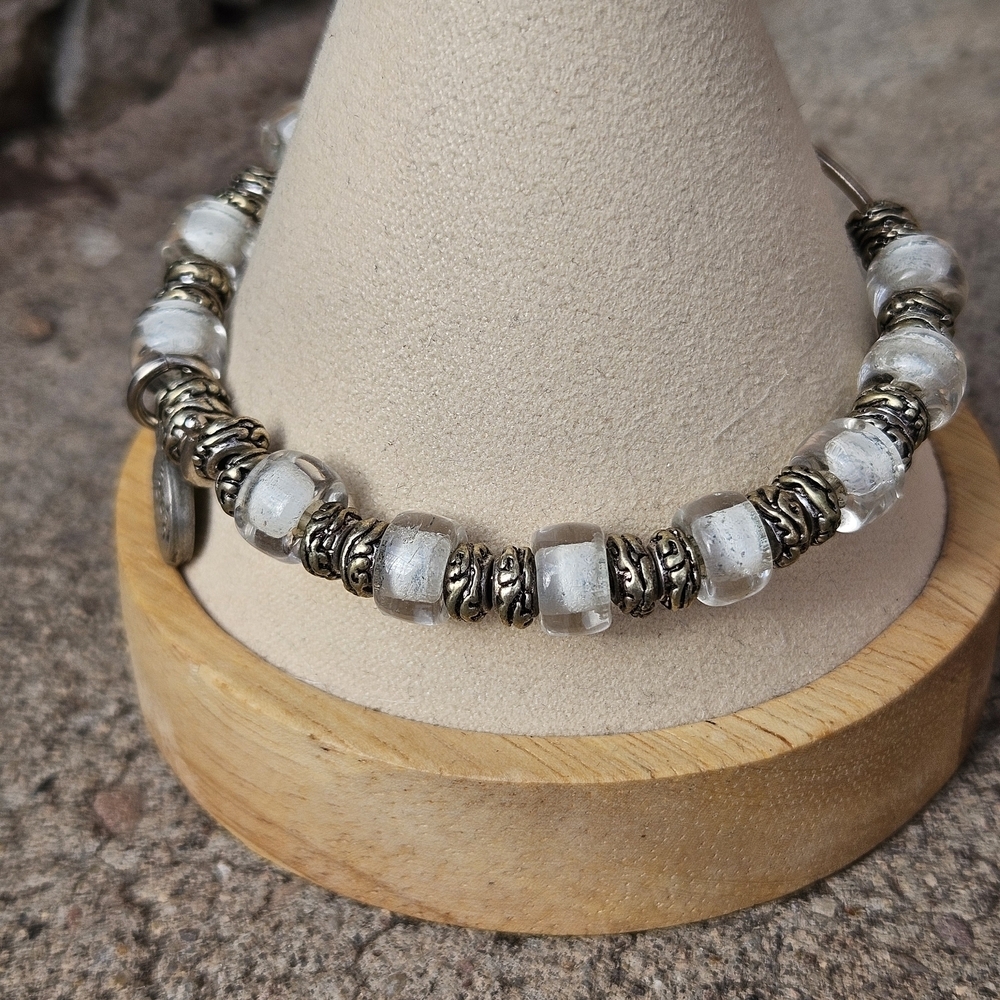 Chubby Chico Charms White Silver Beaded Slider Bracelet